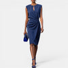 Robe midi pour femmes, sans manches, taille drapée, robe élégante