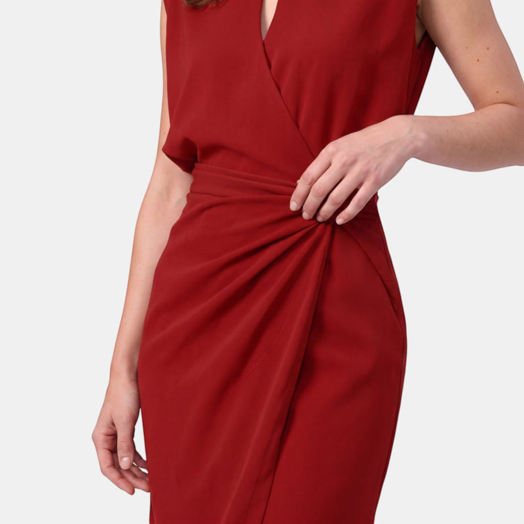 Women's Midi Dress Sleeveless Draped Waist Elegant Dress