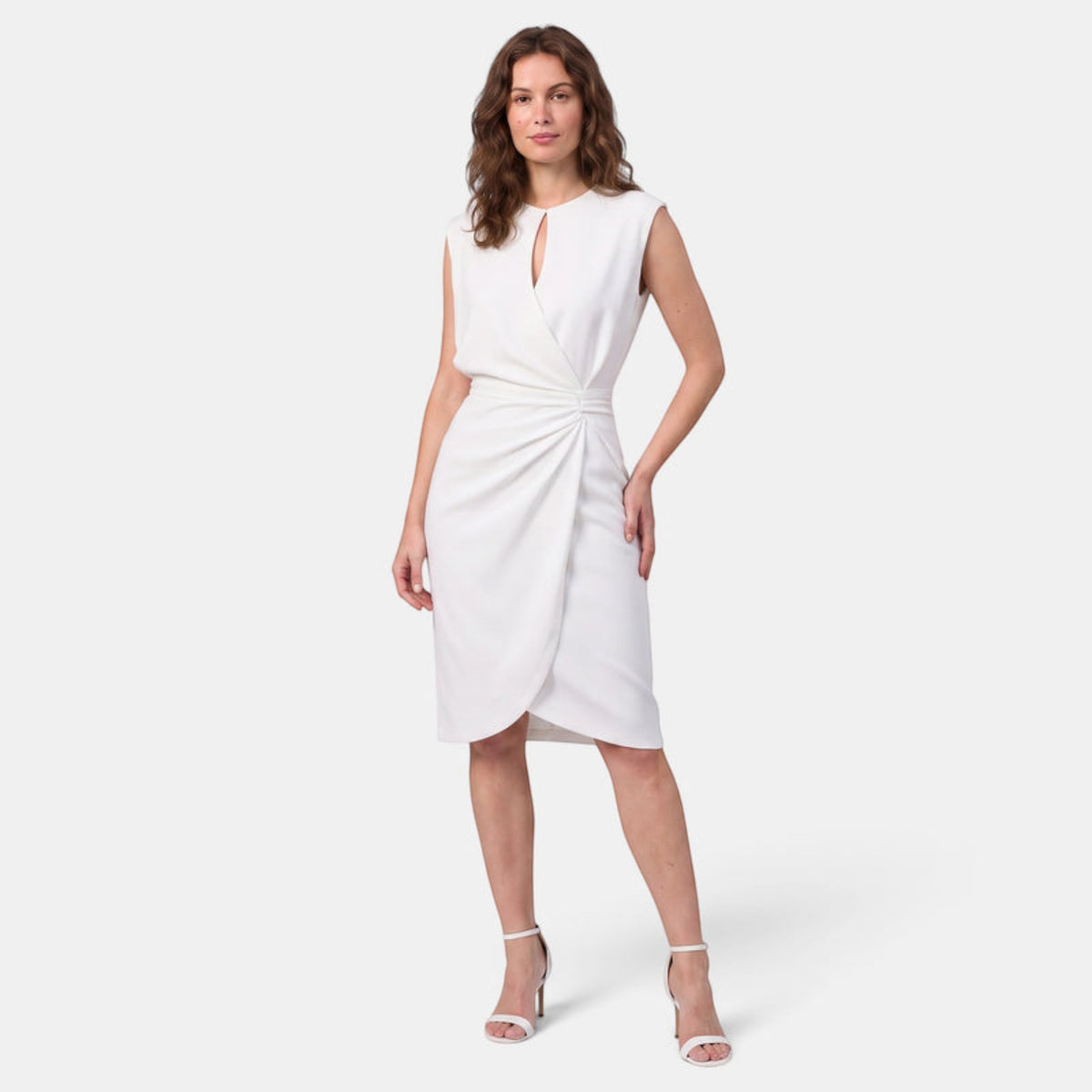 Robe midi pour femmes, sans manches, taille drapée, robe élégante
