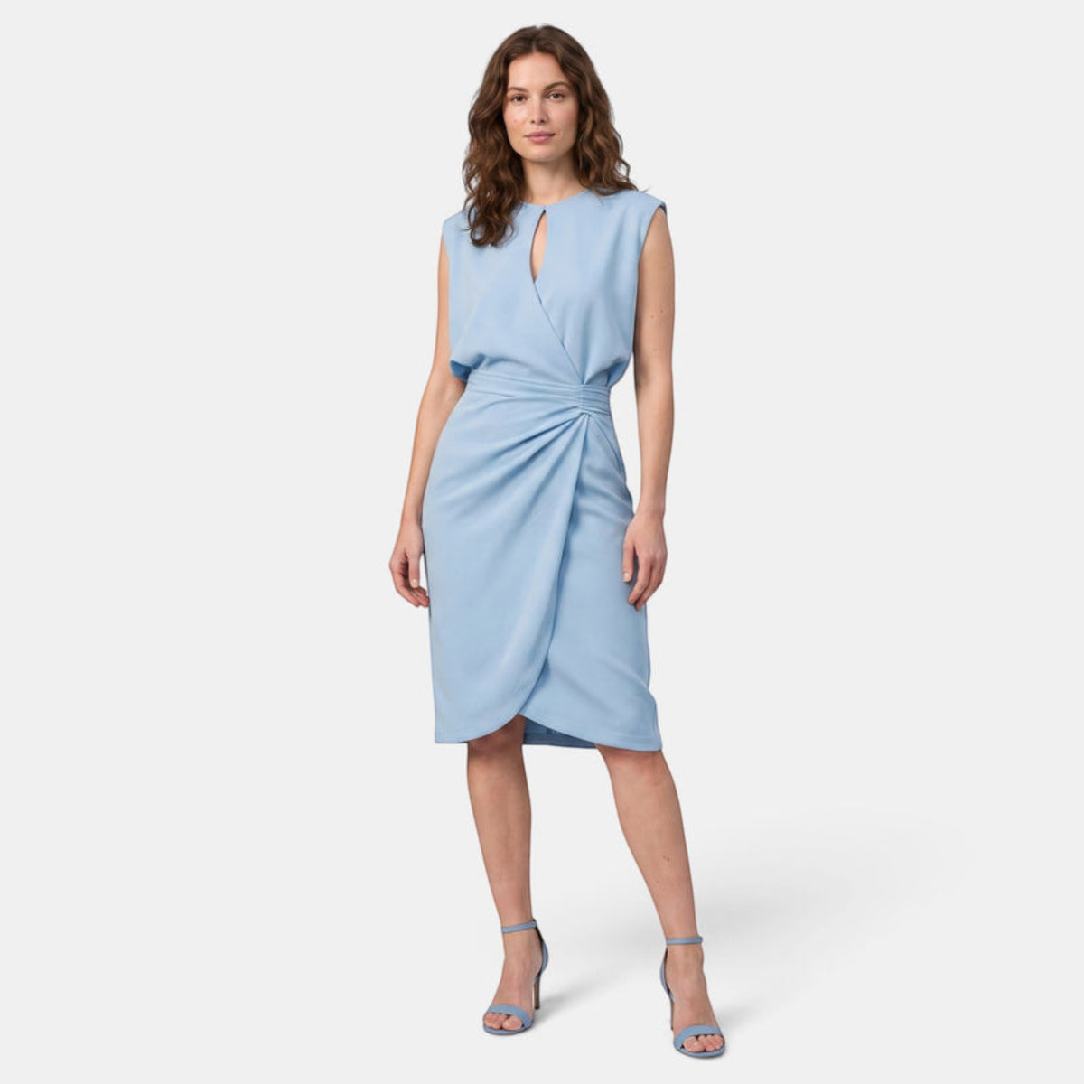 Robe midi pour femmes, sans manches, taille drapée, robe élégante
