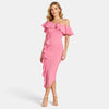 Robe midi pour femme à une épaule avec détail volanté asymétrique