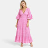Robe midi pour femme avec col en V et manches à volants