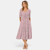 Women's Midi Dress with V Neck and Short Sleeves