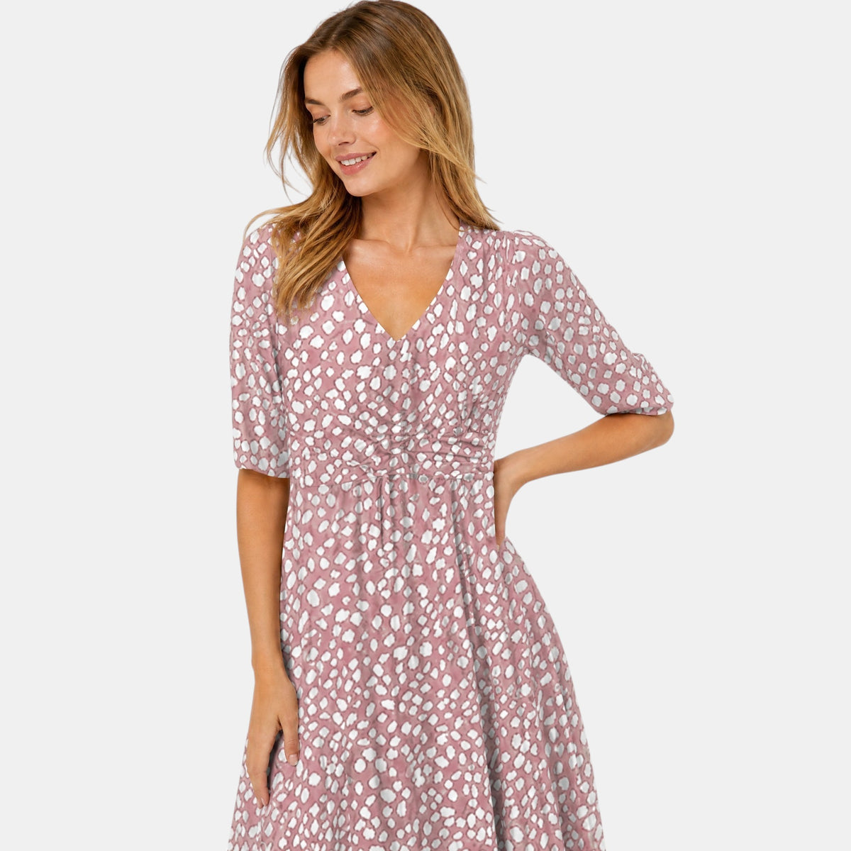 Robe midi pour femme avec col en V et manches courtes