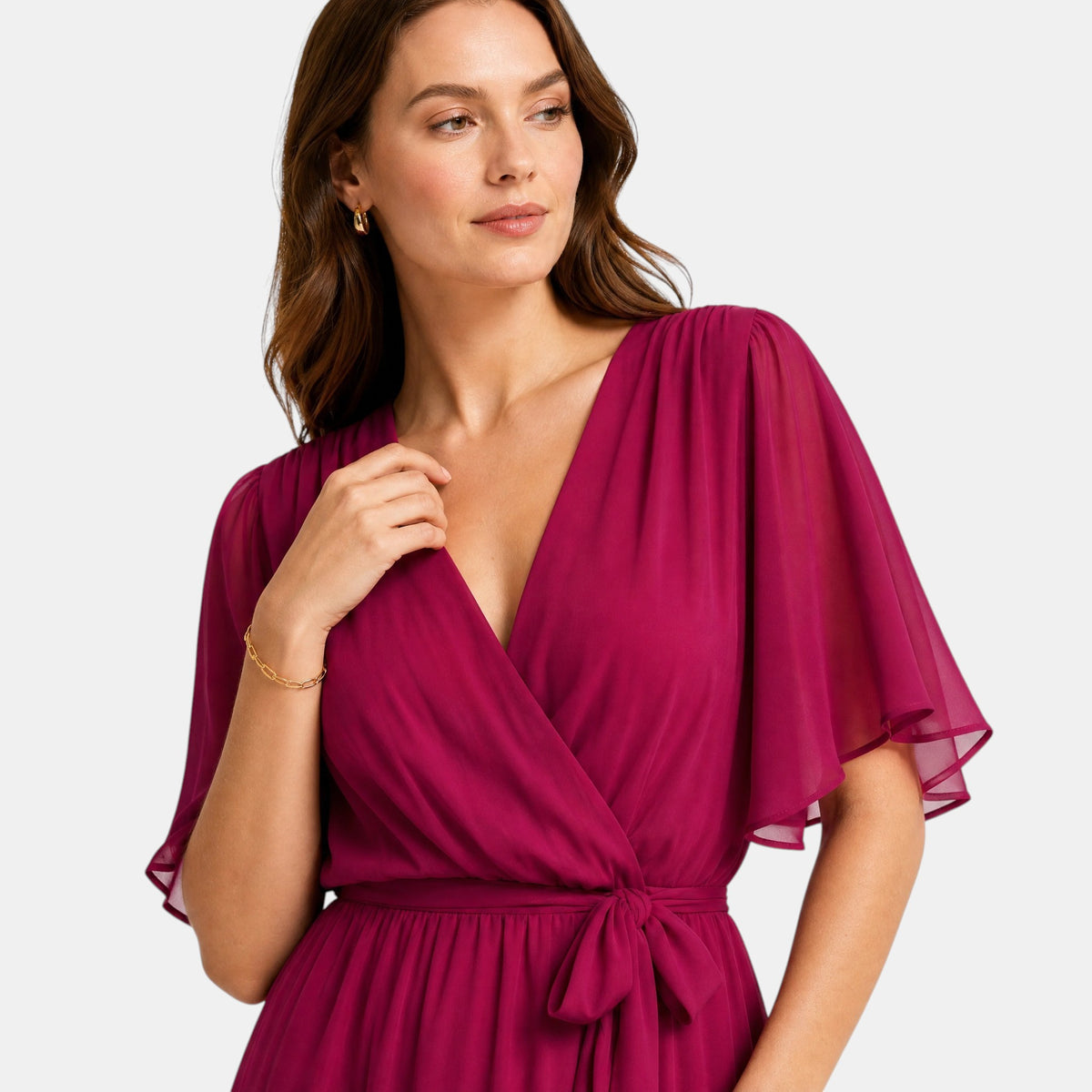 Robe midi pour femme avec encolure en V et taille à nouer