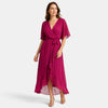 Women's Midi Dress with V Neck and Tie Waist