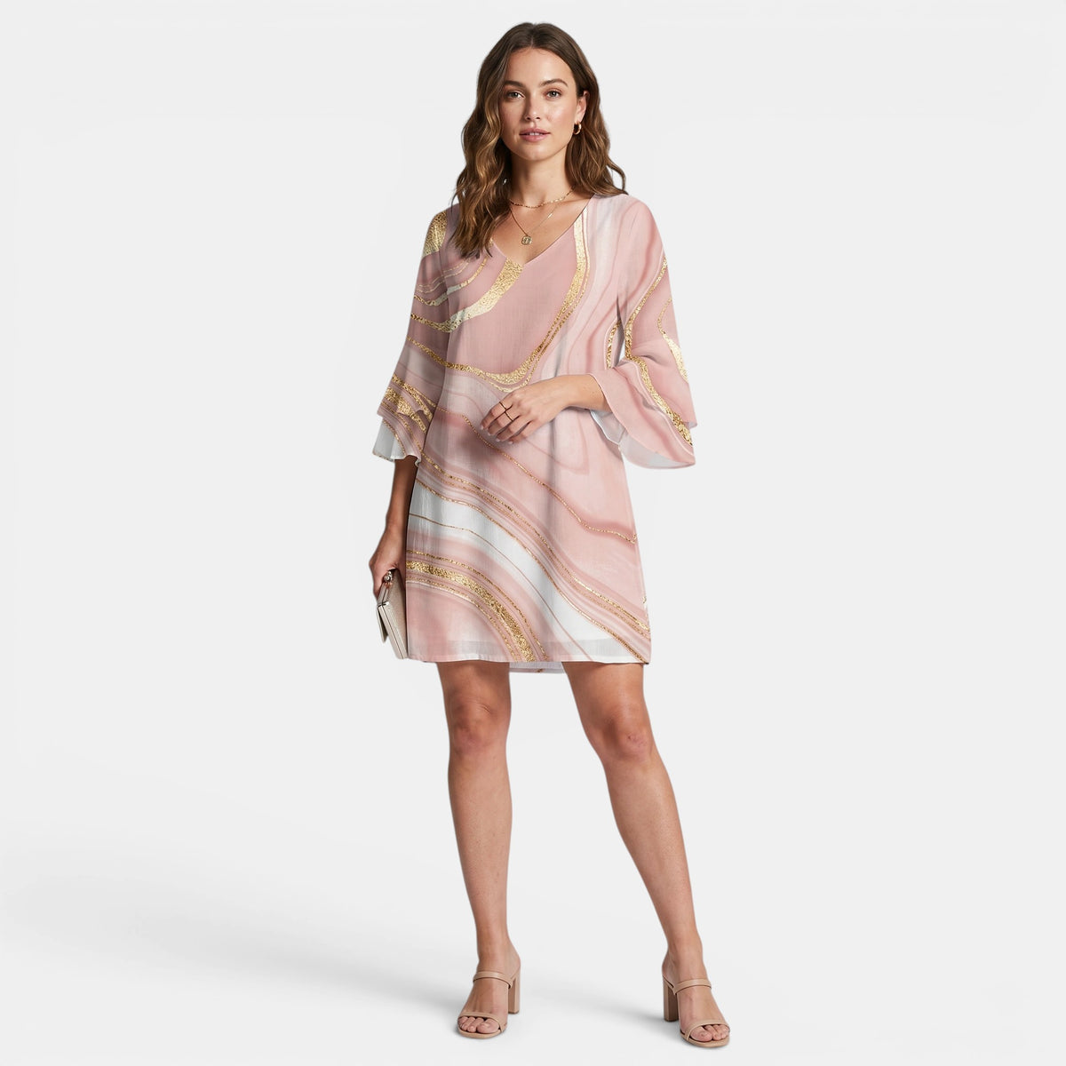 Robe courte pour femme avec encolure en V et manches évasées