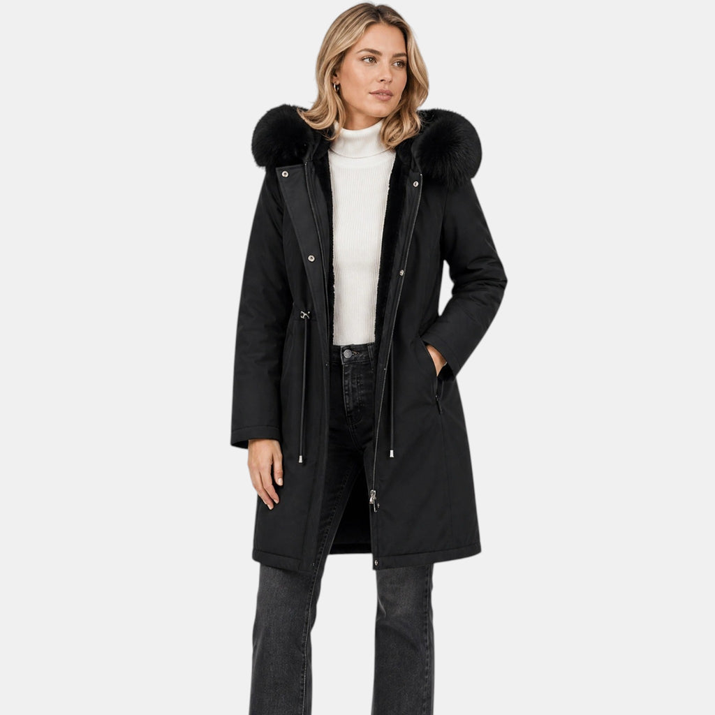 Women's Parka Coat with Hood and Faux Fur Collar