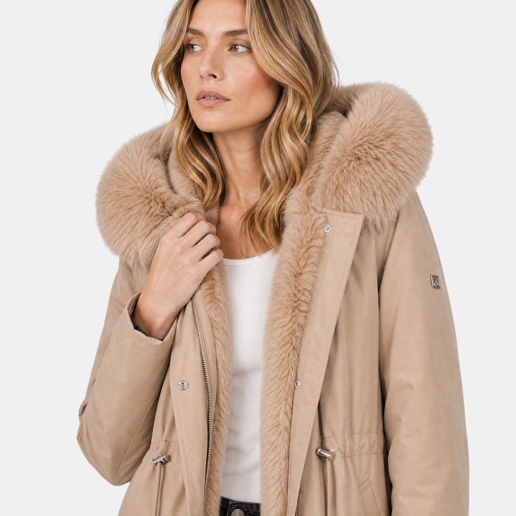 Women's Parka Coat with Hood and Faux Fur Collar