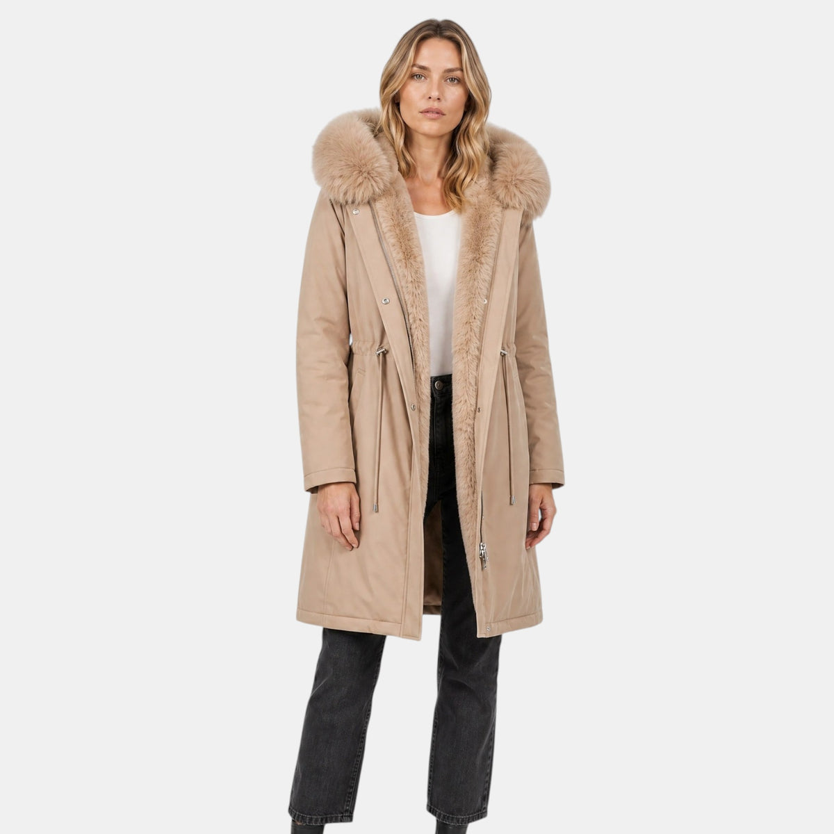 Parka pour femme avec capuche et col en fausse fourrure