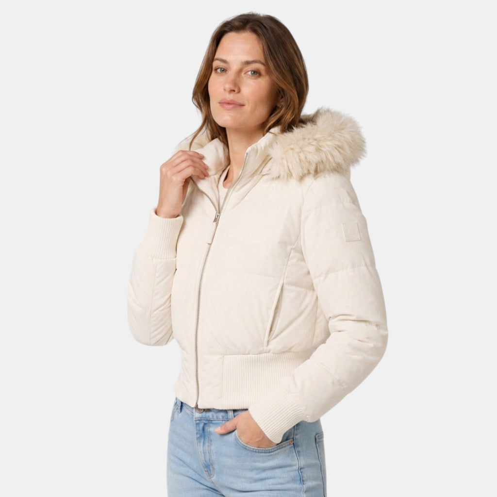 Women's Puffer Jacket with Zip Front and Hood