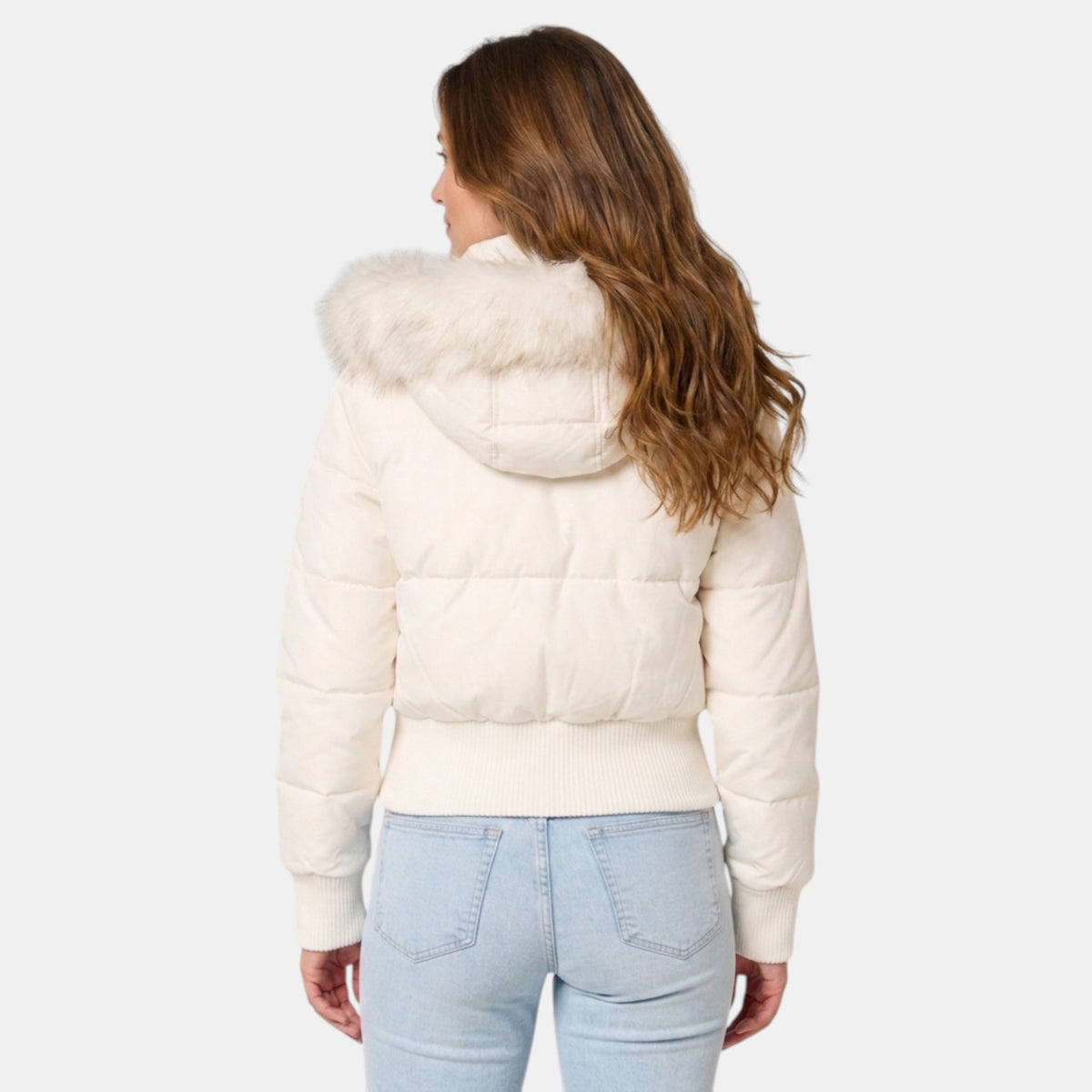 Women's Puffer Jacket with Zip Front and Hood