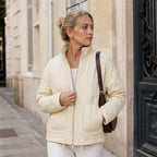 Women's Quilted Bomber Jacket with Zip Front and Patch Pockets