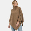 Poncho pour femme à col roulé, détails boutonnés et ourlet asymétrique
