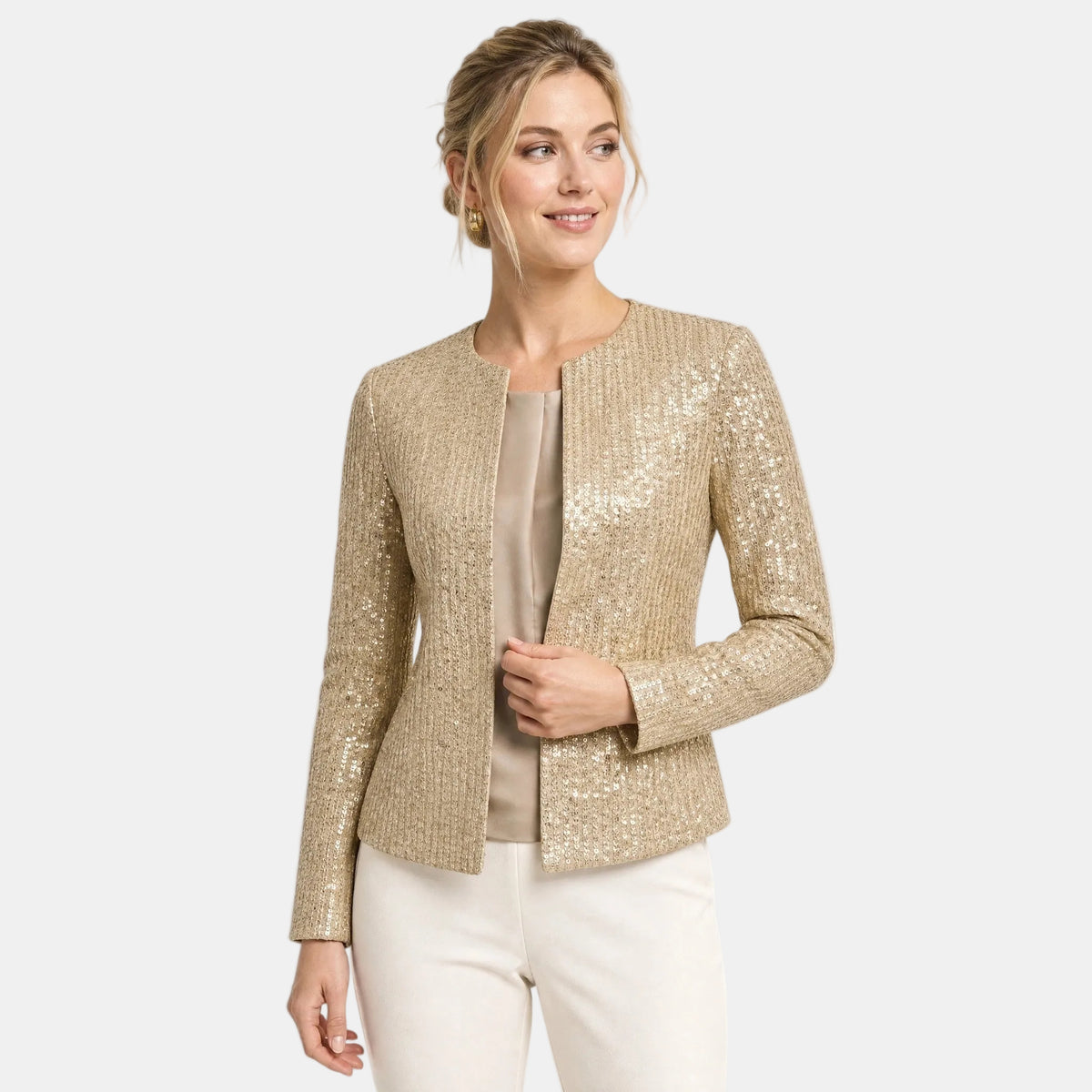 Veste à sequins pour femme, à manches longues et à devant ouvert