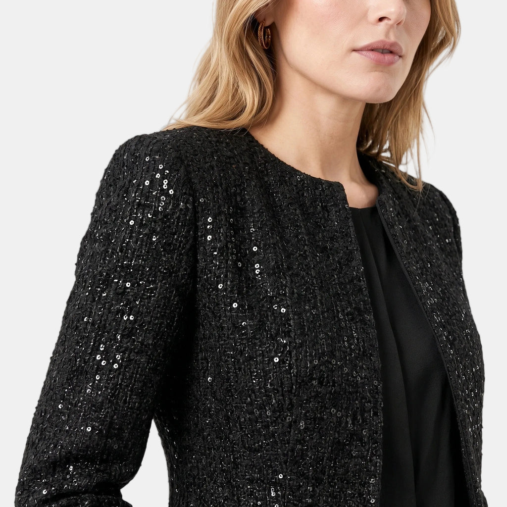 Women's Sequin Jacket with Long Sleeves and Open Front