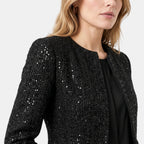 Women's Sequin Jacket with Long Sleeves and Open Front