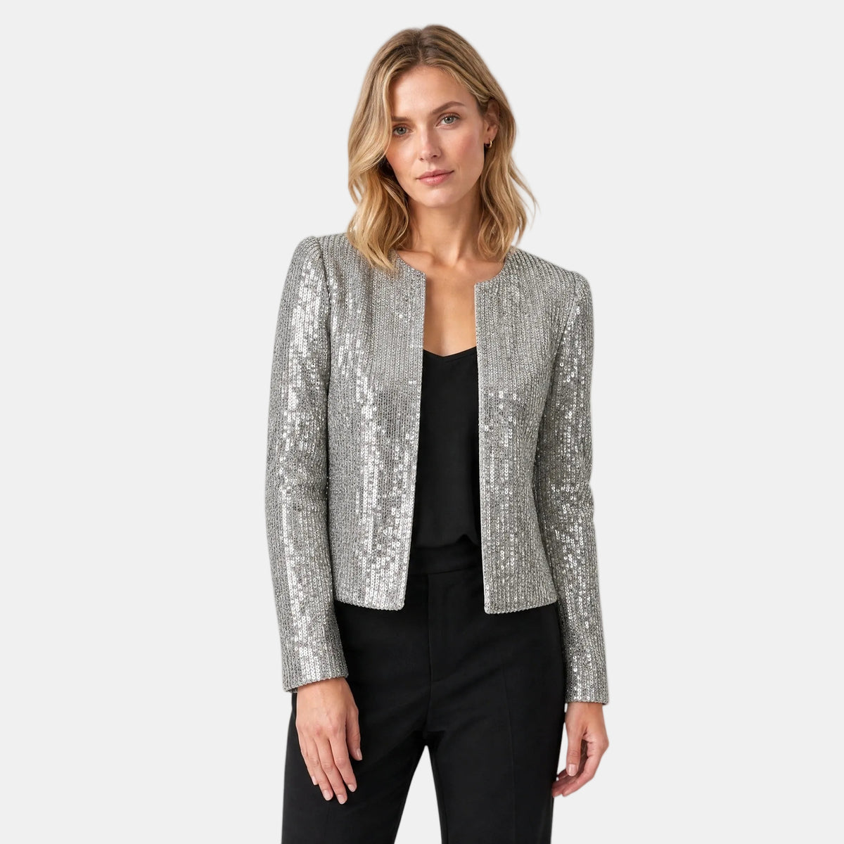 Veste à sequins pour femme, à manches longues et à devant ouvert