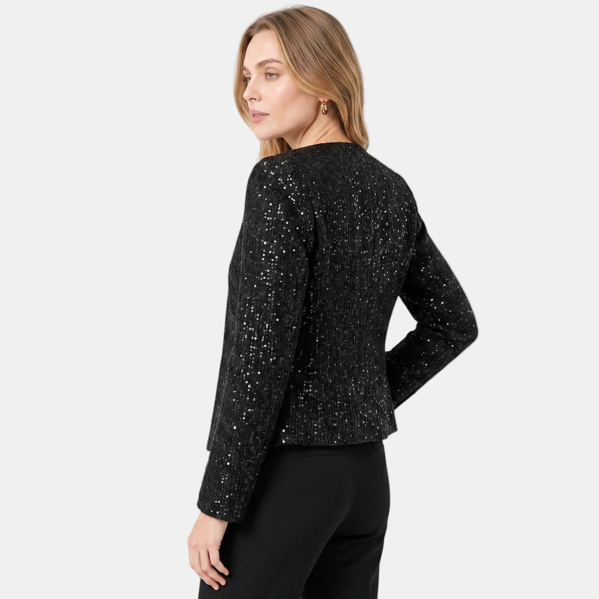 Women's Sequin Jacket with Long Sleeves and Open Front