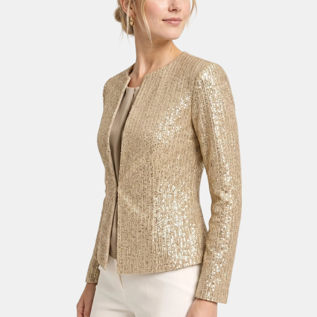 Women's Sequin Jacket with Long Sleeves and Open Front