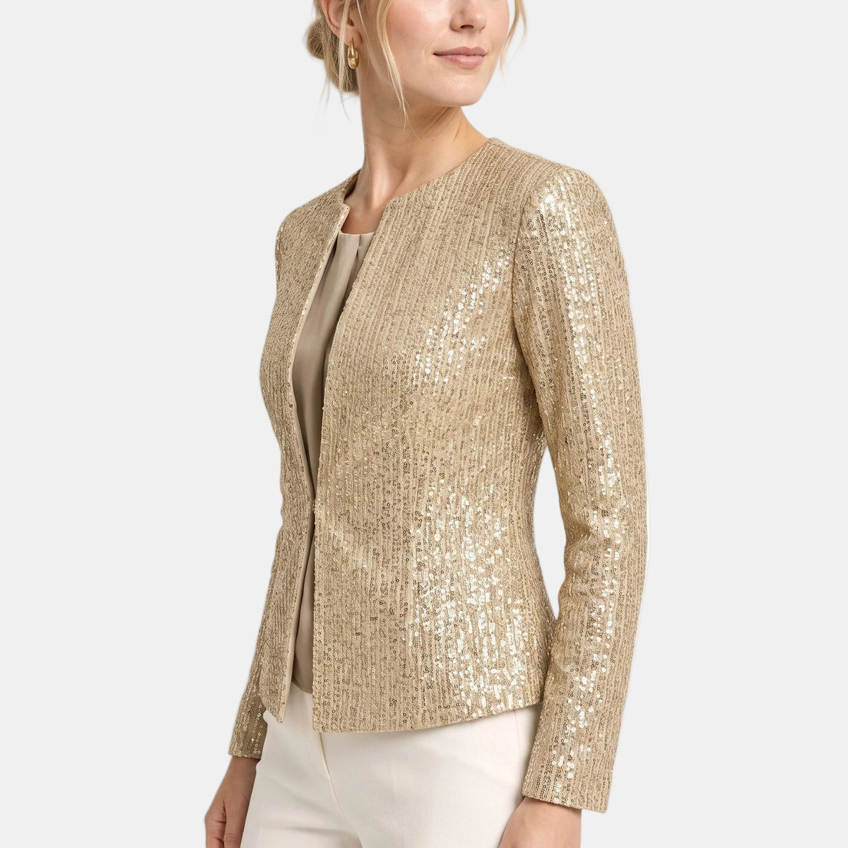Women's Sequin Jacket with Long Sleeves and Open Front