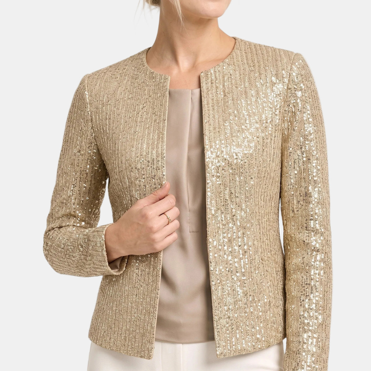 Women's Sequin Jacket with Long Sleeves and Open Front