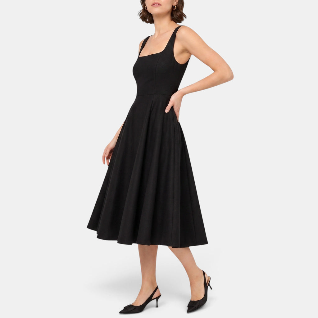 Robe midi trapèze sans manches à encolure carrée pour femme