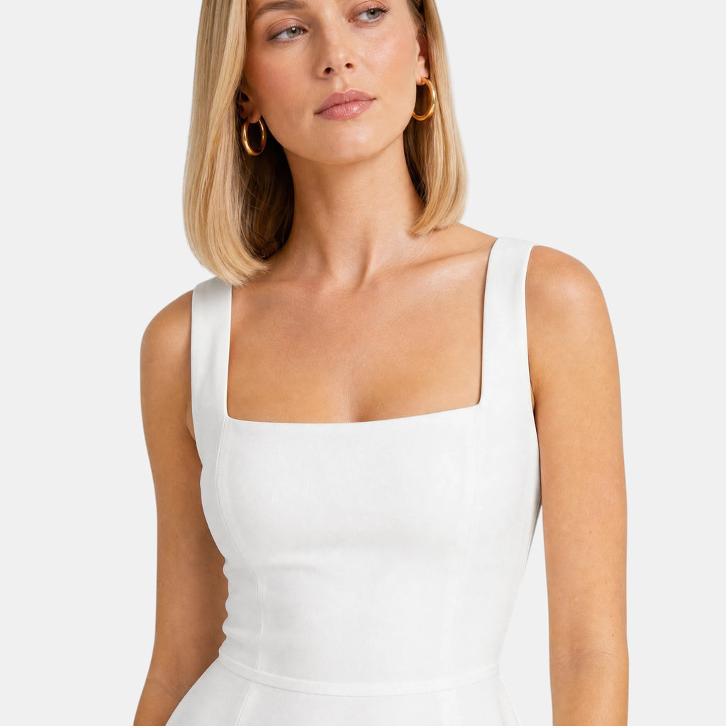 Robe midi trapèze sans manches à encolure carrée pour femme