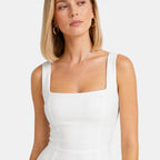 Robe midi trapèze sans manches à encolure carrée pour femme