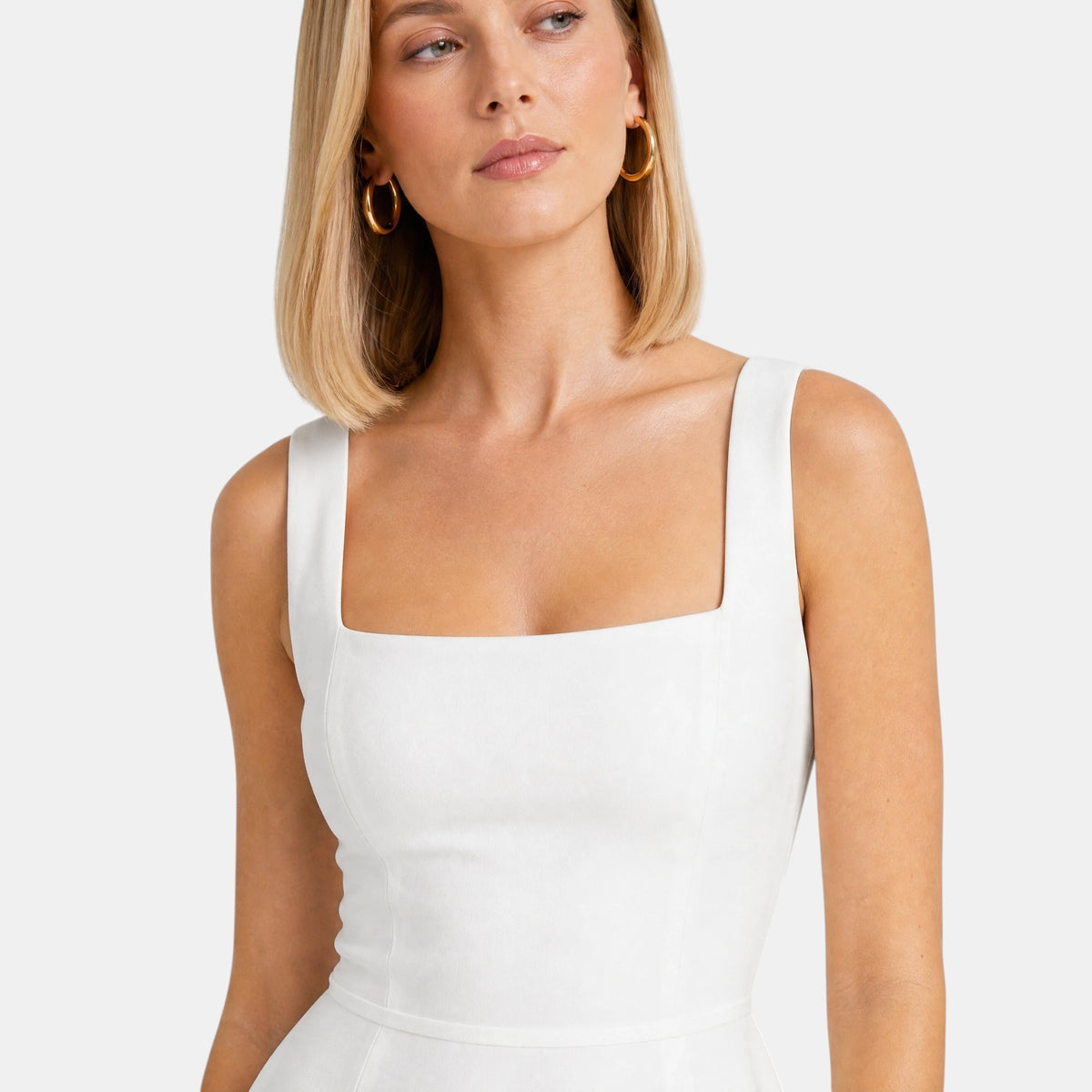Robe midi trapèze sans manches à encolure carrée pour femme