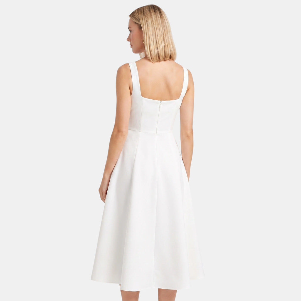 Robe midi trapèze sans manches à encolure carrée pour femme