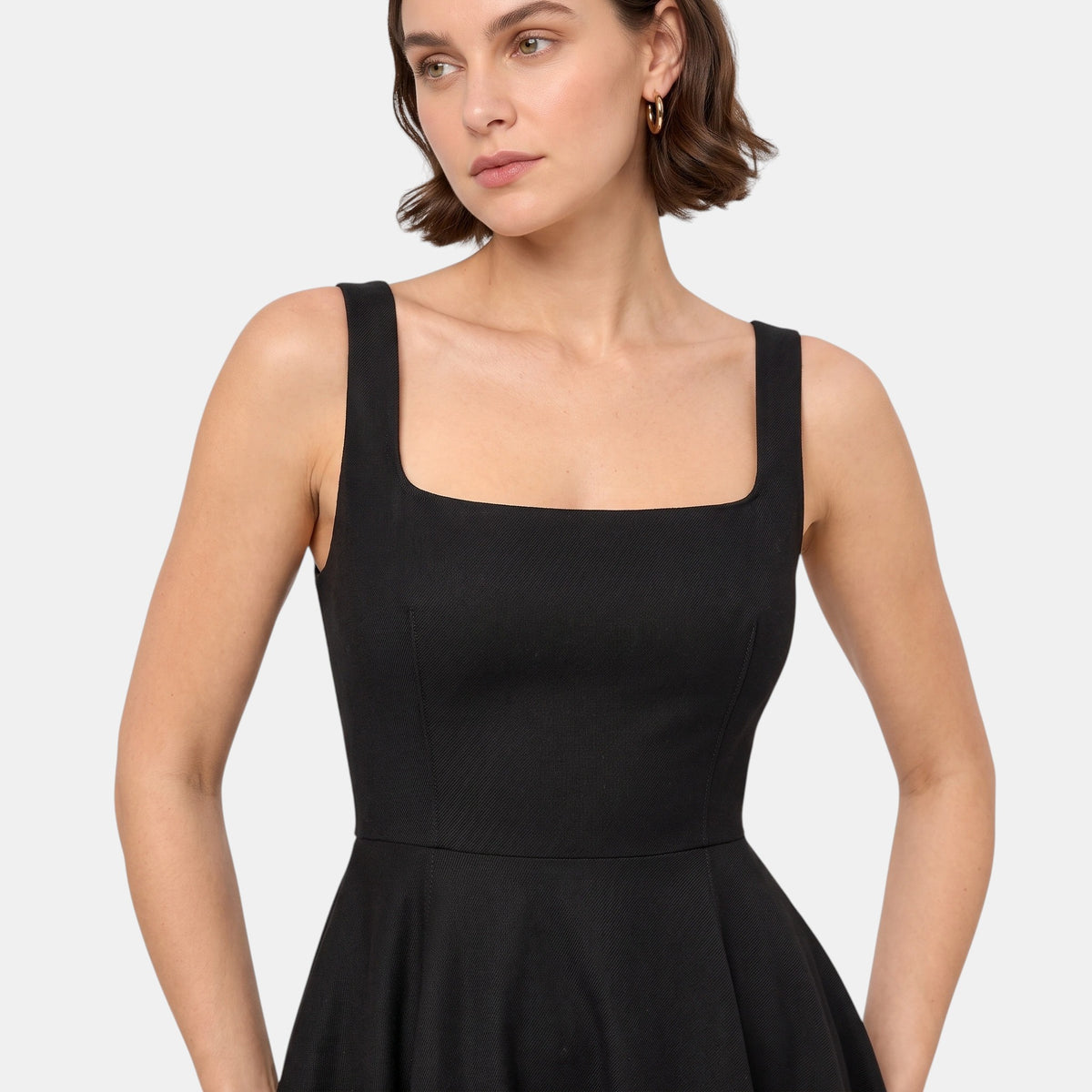 Robe midi trapèze sans manches à encolure carrée pour femme