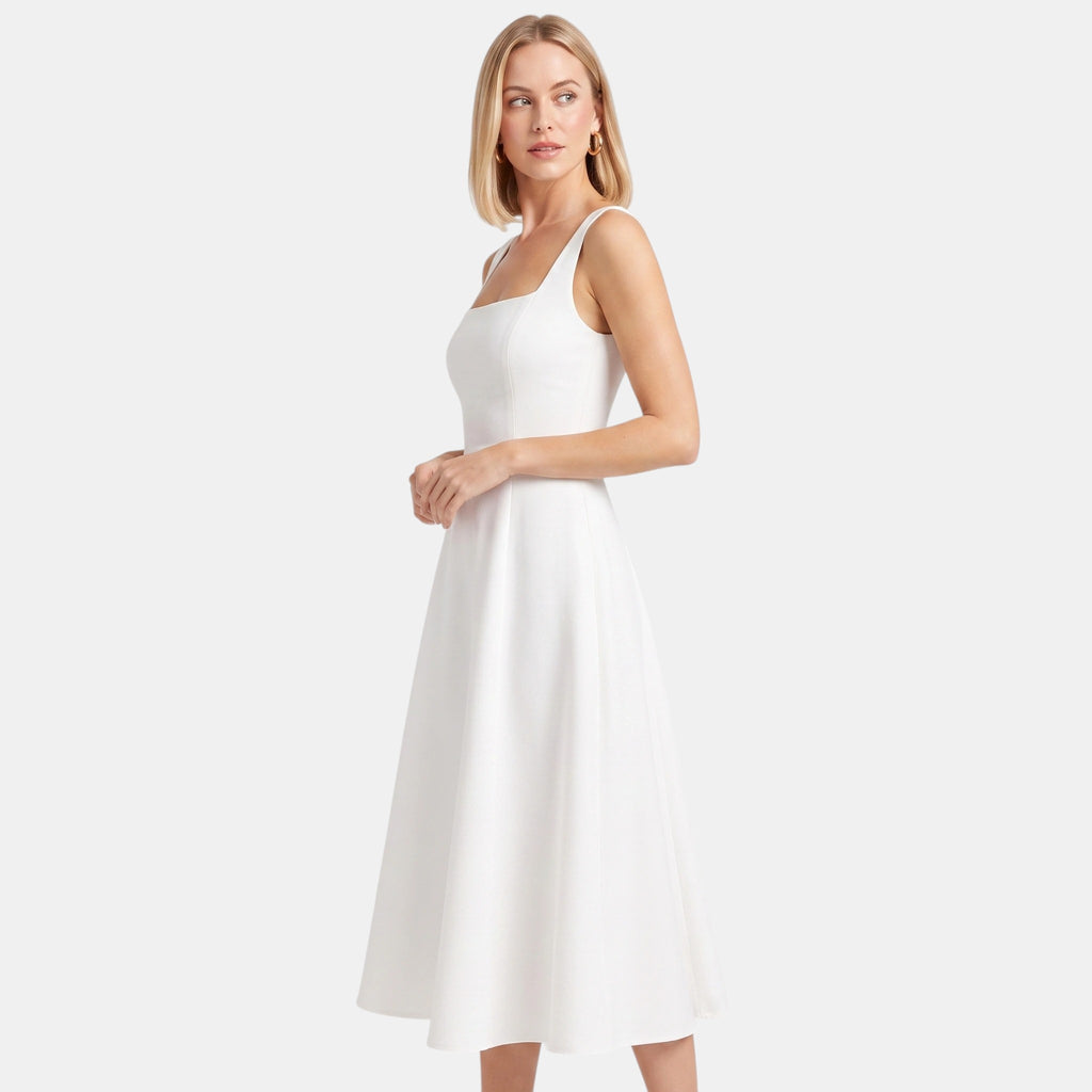 Robe midi trapèze sans manches à encolure carrée pour femme