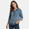 Women's Sweatshirt with Half Button Placket and Collared Neck