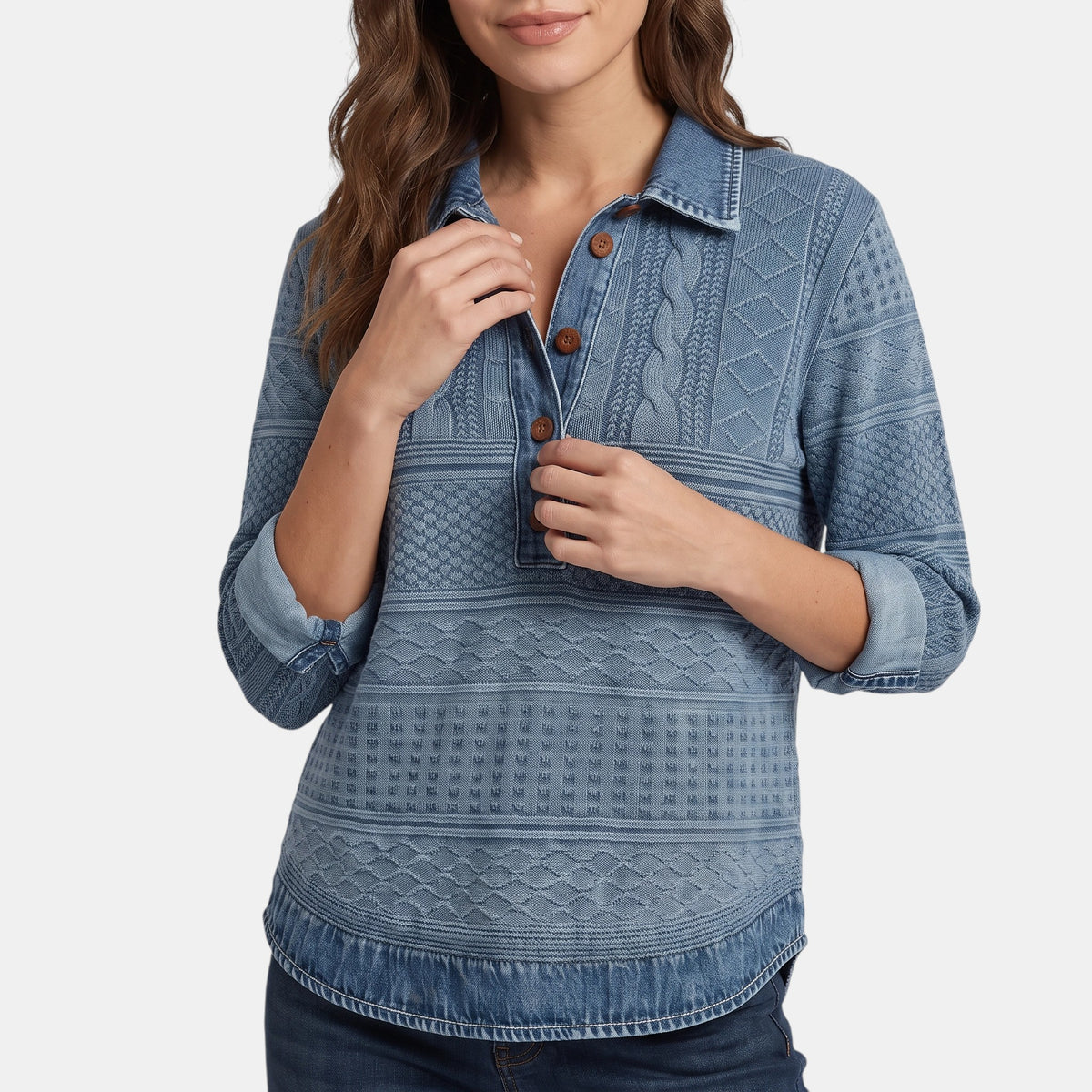 Sweat-shirt pour femme avec patte de boutonnage partielle et col chemise