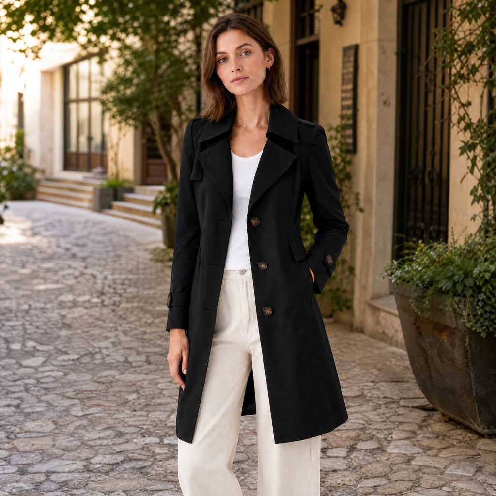 Trench-coat pour femme avec col classique, fermeture boutonnée et ceinture à la taille