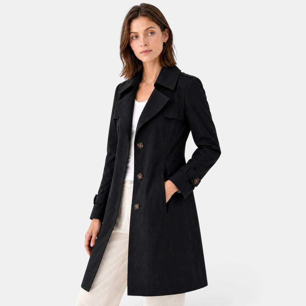 Trench-coat pour femme avec col classique, fermeture boutonnée et ceinture à la taille