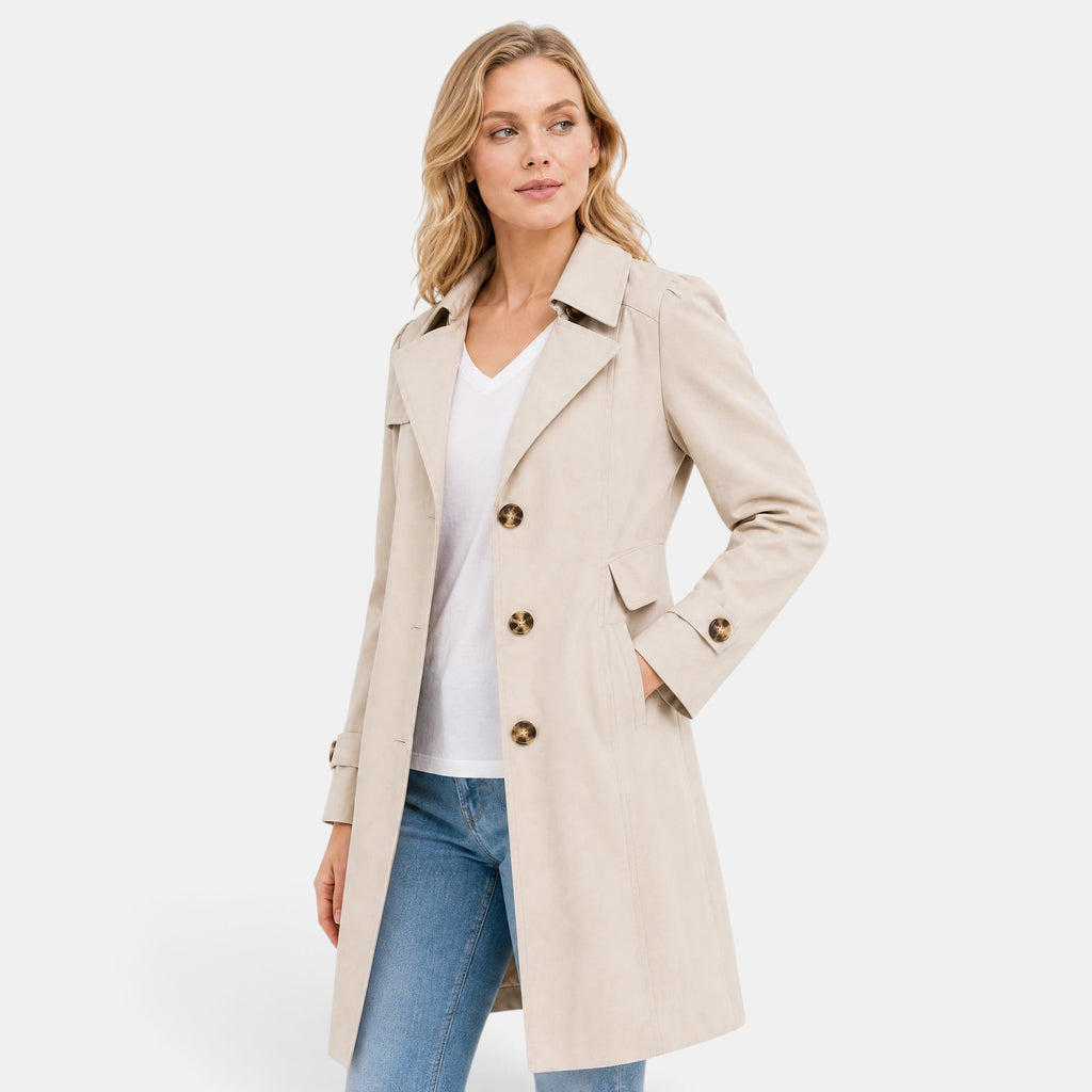 Trench-coat pour femme avec col classique, fermeture boutonnée et ceinture à la taille