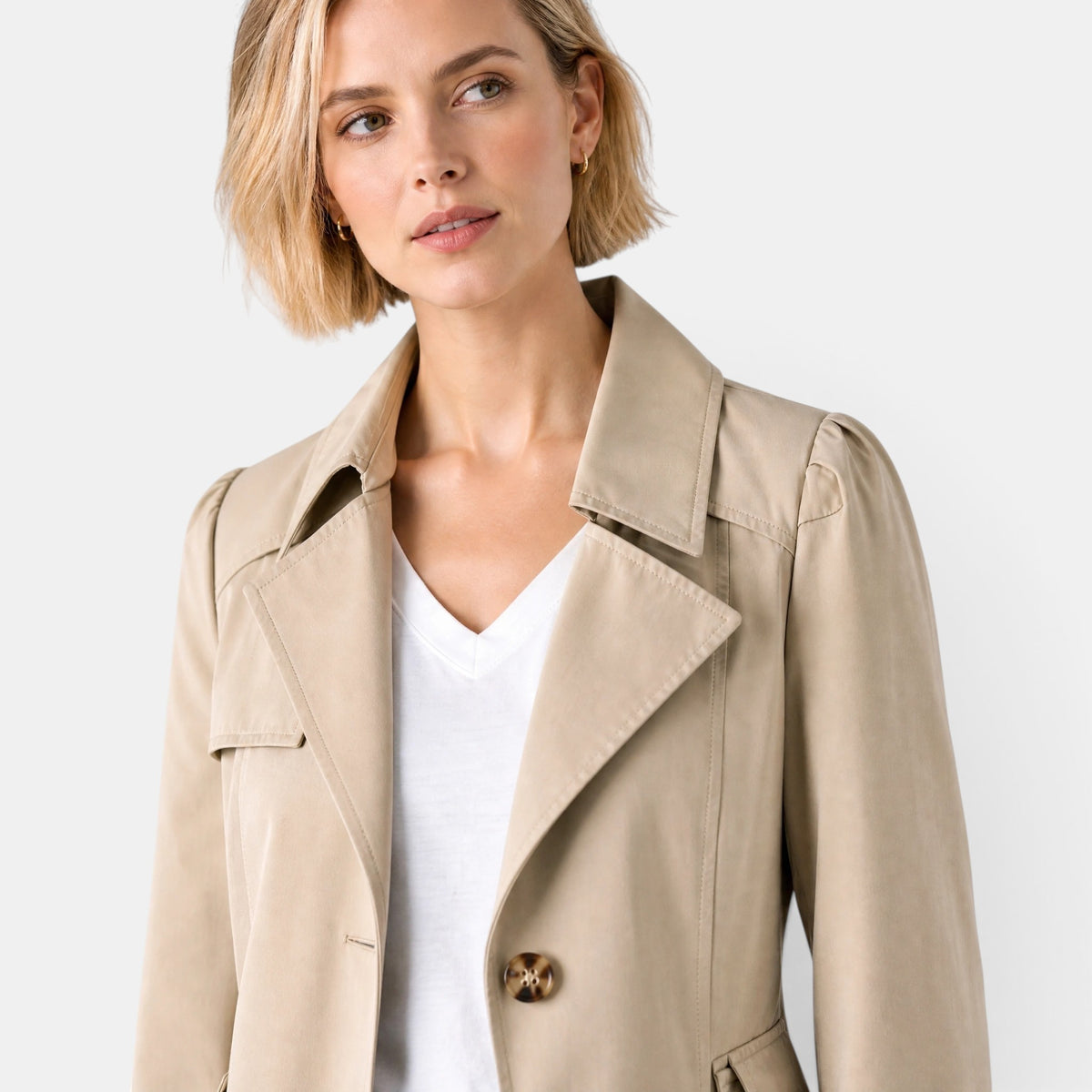 Trench-coat pour femme avec col classique, fermeture boutonnée et ceinture à la taille