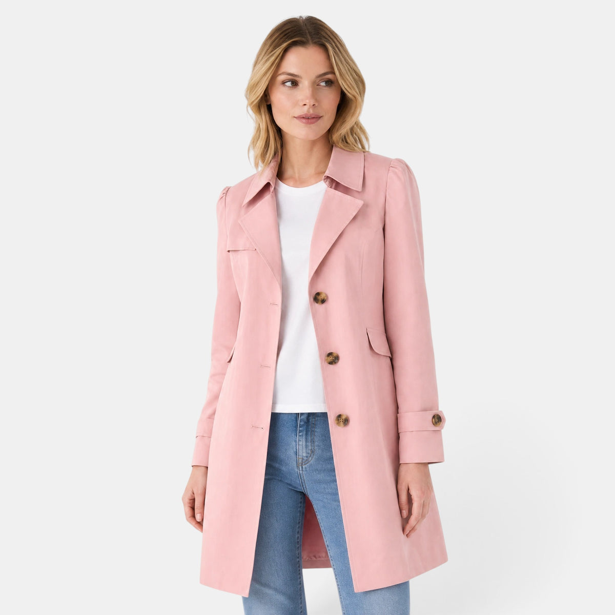 Trench-coat pour femme avec col classique, fermeture boutonnée et ceinture à la taille