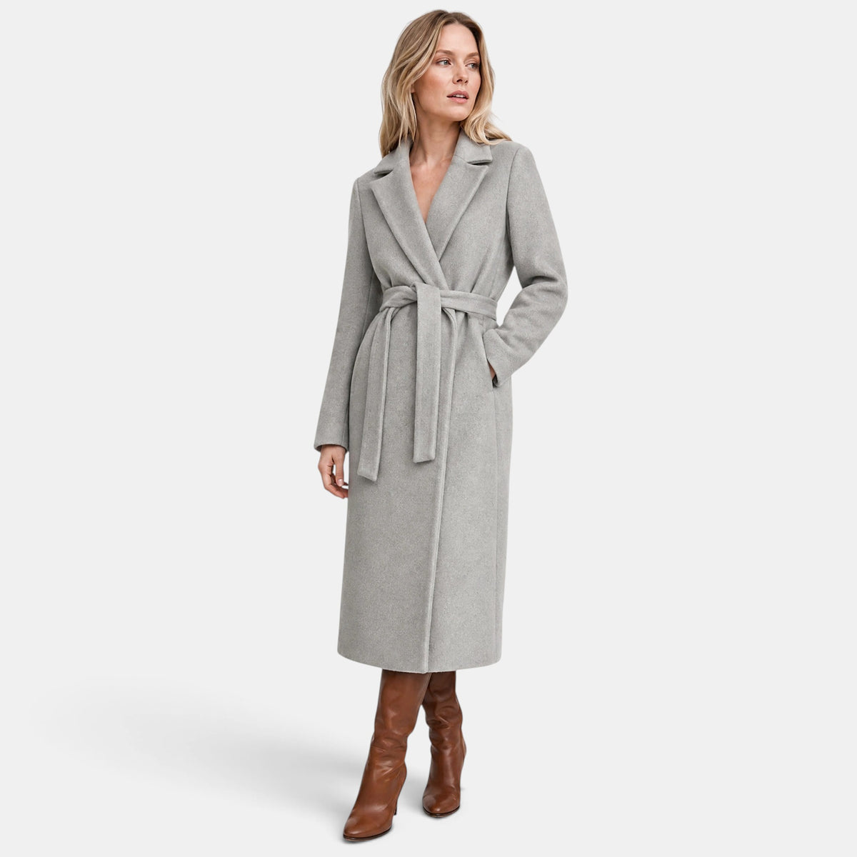 Trench-coat long pour femme avec ceinture à nouer