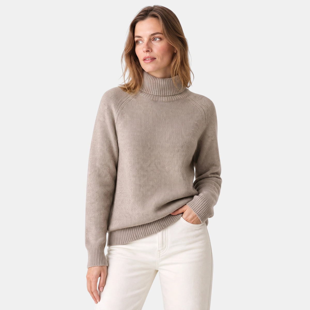Pull à col roulé pour femme à manches longues