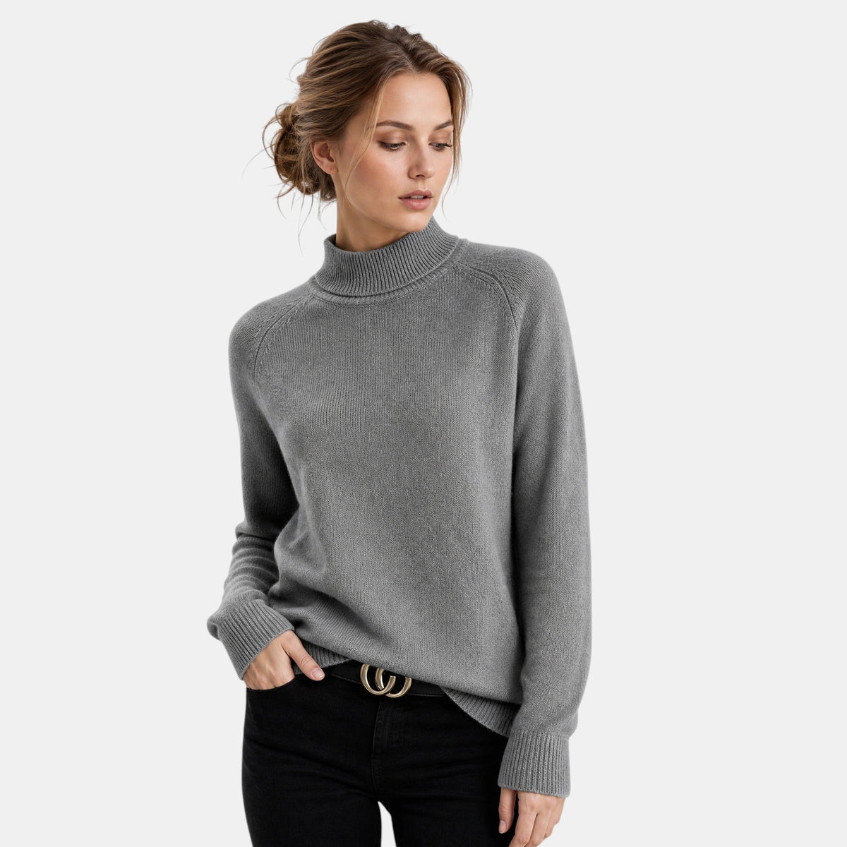 Pull à col roulé pour femme à manches longues