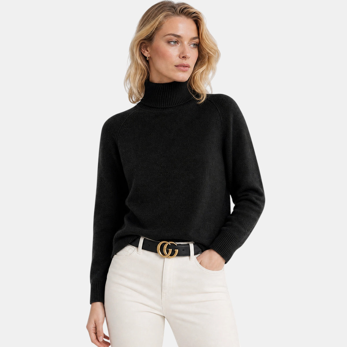 Pull à col roulé pour femme à manches longues