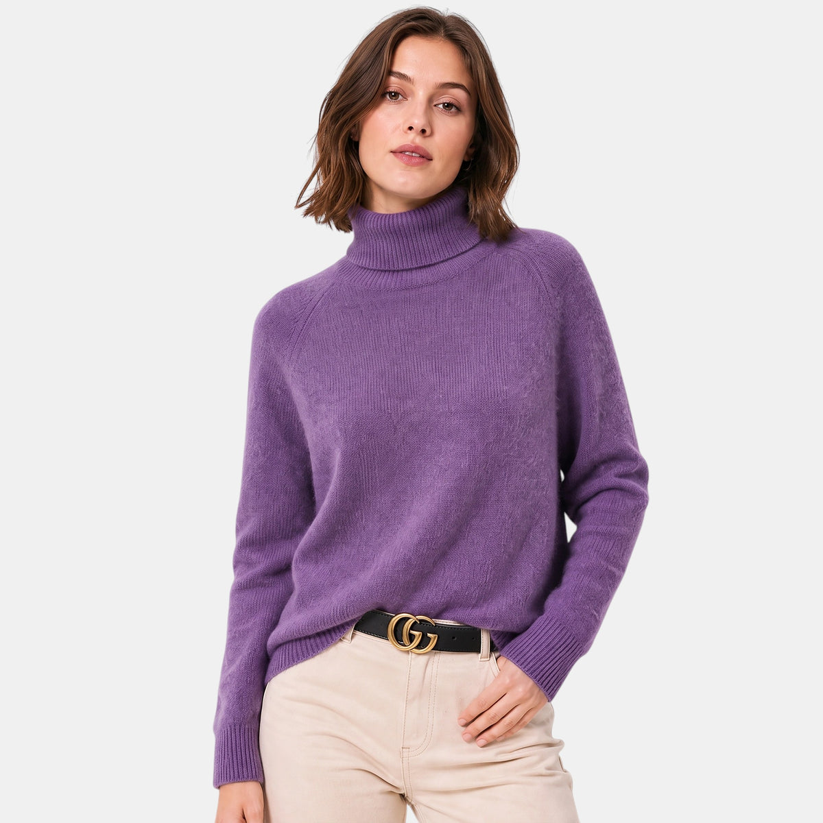 Pull à col roulé pour femme à manches longues
