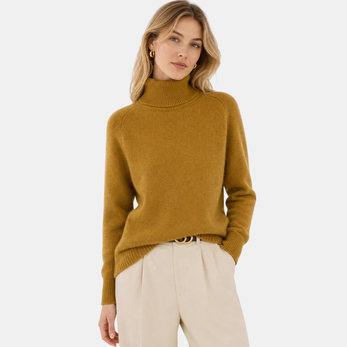 Pull à col roulé pour femme à manches longues