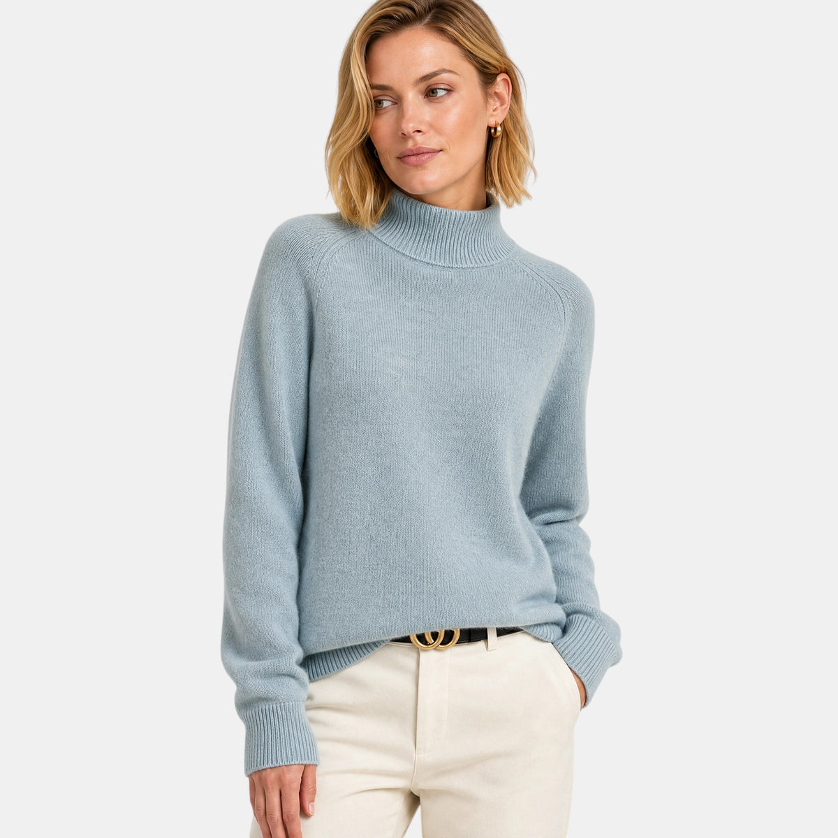 Pull à col roulé pour femme à manches longues