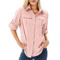Women's UPF 50 Long Sleeve Convertible Hiking Shirt with Roll-Up Sleeves and Dual Pockets