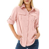 Chemise de randonnée pour femmes à manches longues, indice UPF 50, convertible, avec manches retroussables et deux poches