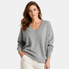 Pull à col en V pour femme, à manches longues et coupe oversize